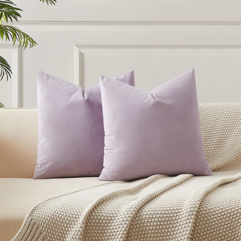 JUSPURBET أغلفة وسادة رمي مخملية juspurbet Lilac Cover 14x14 بوصة مجموعة من 2 لأريكة غرفة المعيش - Image 1