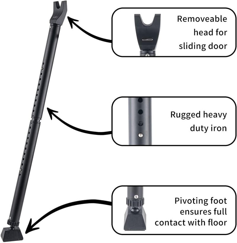 HoneSecur 2-in-1 Door Security Bar & Sliding Patio Door Stopper Security Jammer Bar Child Proof Adjustable Constructed of High Grade Iron Window Doors Security Bars, Black - Image 5