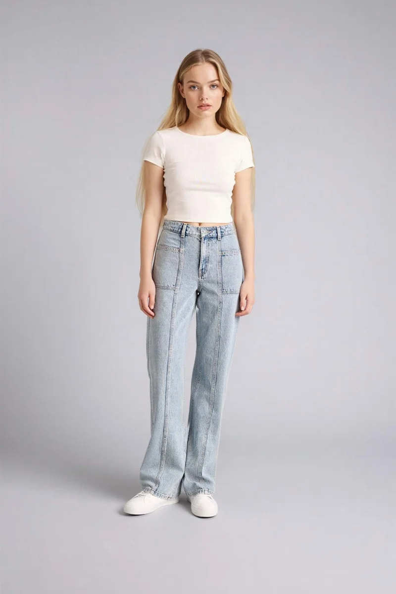 ديفاكتو Straight Wide Leg High Waist Jeans