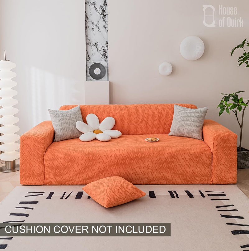HOUSE OF QUIRK غطاء أريكة ثلاثي مقاعد عالمي من هاوس أوف كويرك 220 GSM قماش جاكار بنسيج حبيبي غطاء ناعم للمس للأريكة غطاء مرن للأريكة (برتقالي، 190-230 سم) - Image 2
