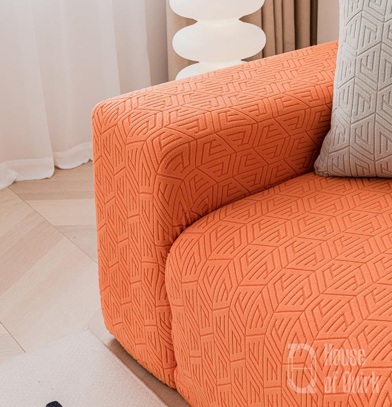 HOUSE OF QUIRK غطاء أريكة ثلاثي مقاعد عالمي من هاوس أوف كويرك 220 GSM قماش جاكار بنسيج حبيبي غطاء ناعم للمس للأريكة غطاء مرن للأريكة (برتقالي، 190-230 سم) - Image 5