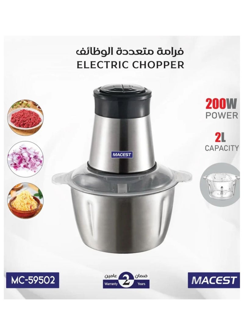 MACEST Electric Chopper, Meat Grinder, Food Processor Stainless 2L, 200W  - Image 1