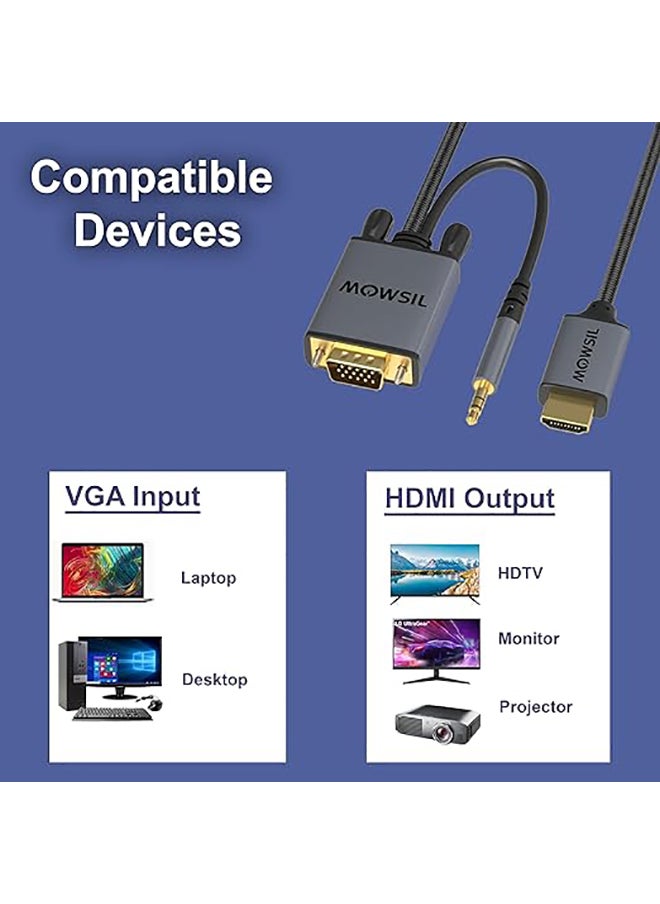 MOWSIL VGA to HDMI Cable 2Mtr with Audio, 1080P HD VGA to HDMI Adapter Cable, VGA Male to HDMI Male Cord for VGA Computer/Laptop to HDMI Monitor/TV  - Image 4
