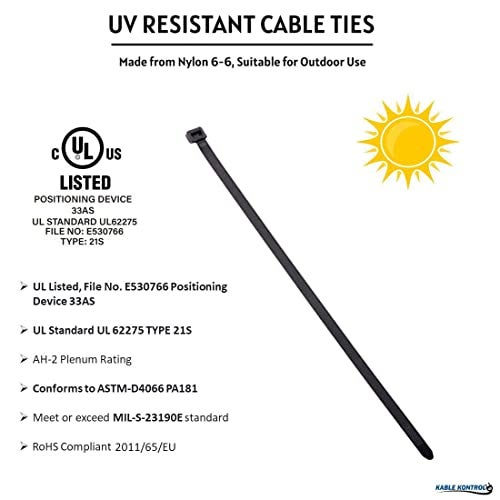 Kable Kontrol Cable Zip Ties 1000 Pcs 8 Inch Black, 50 Lbs Tensile Strength, Self-locking UV Resistant Plastic Nylon Wire Ties, for Indoor or Outdoor Use - Image 3