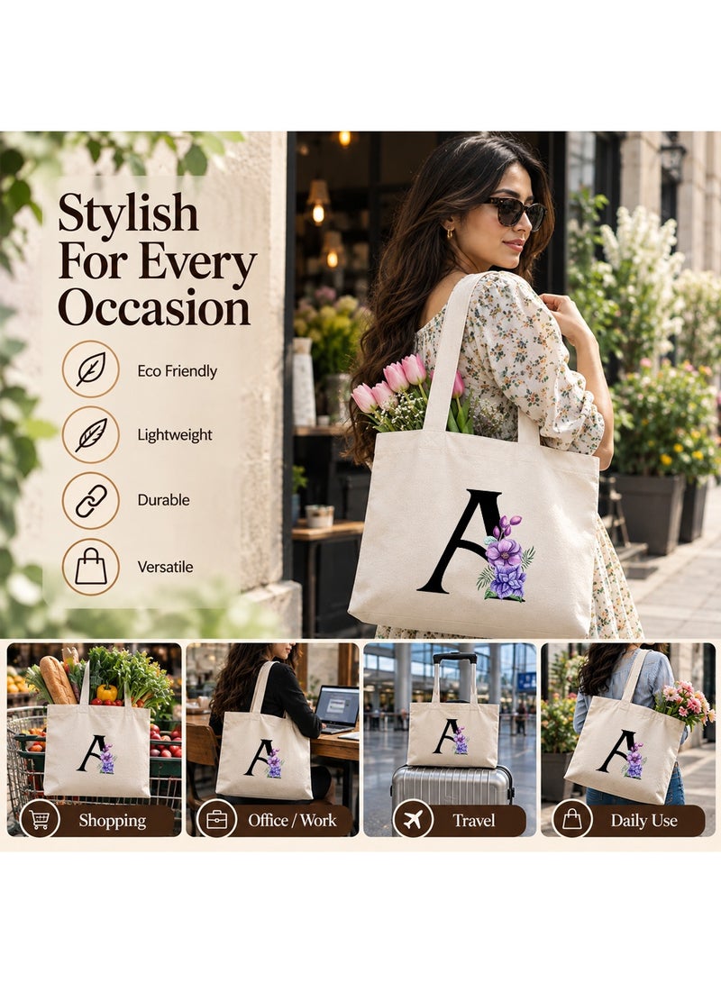 برينت شوب فور مي مجموعة هدايا (حرف مزين بالزهور): حقيبة تسوق (Tote Bag) + حقيبة صغيرة (Pouch) + علبة مجوهرات (3 في 1) - Image 3