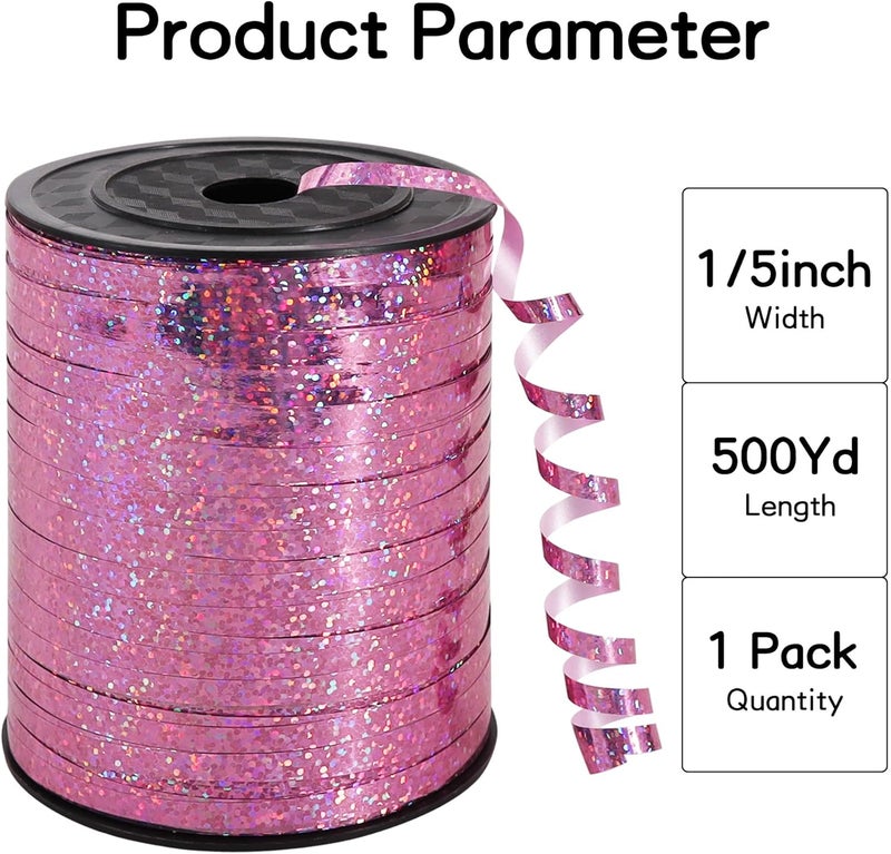 BEISHIDA 500 Yards Pink Ribbon Crimped Curling, Balloon String Shiny Metallic Roll for Gift Wrapping Ribbon Birthday Valentines Mother's Day Wedding Anniversary Party Decorations - Image 2