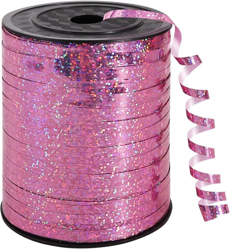 BEISHIDA 500 Yards Pink Ribbon Crimped Curling, Balloon String Shiny Metallic Roll for Gift Wrapping Ribbon Birthday Valentines Mother's Day Wedding Anniversary Party Decorations - Image 1