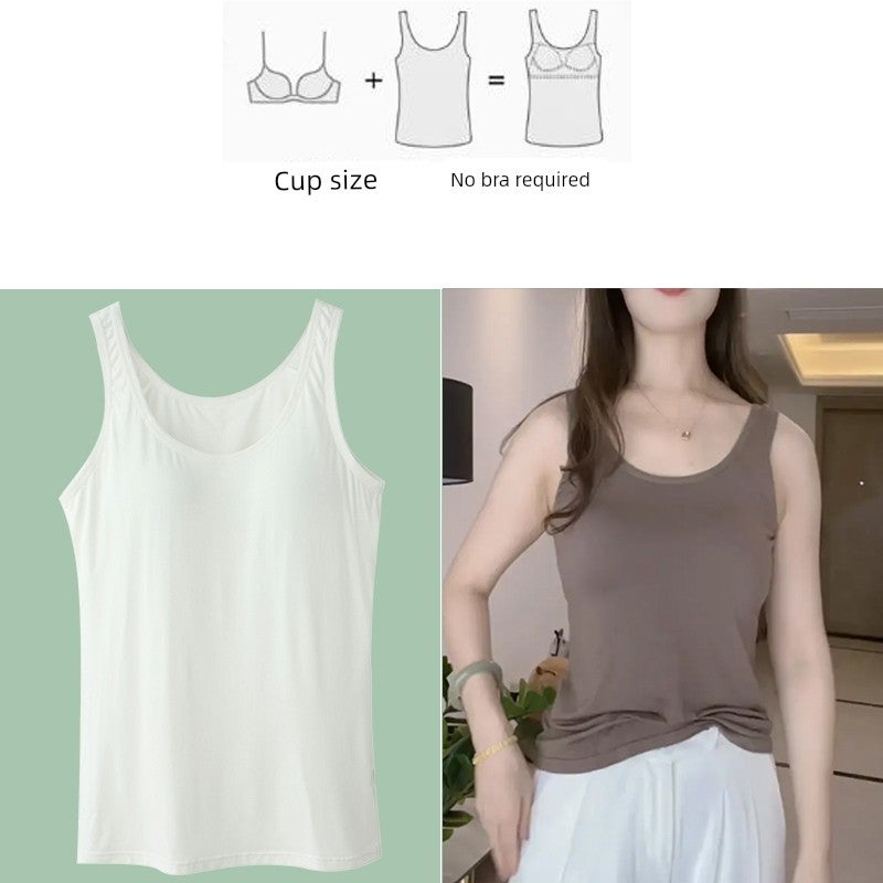 Modal spaghetti strap vest underwear women's integrated pajamas with chest pads summer thin home top no bra - Image 3