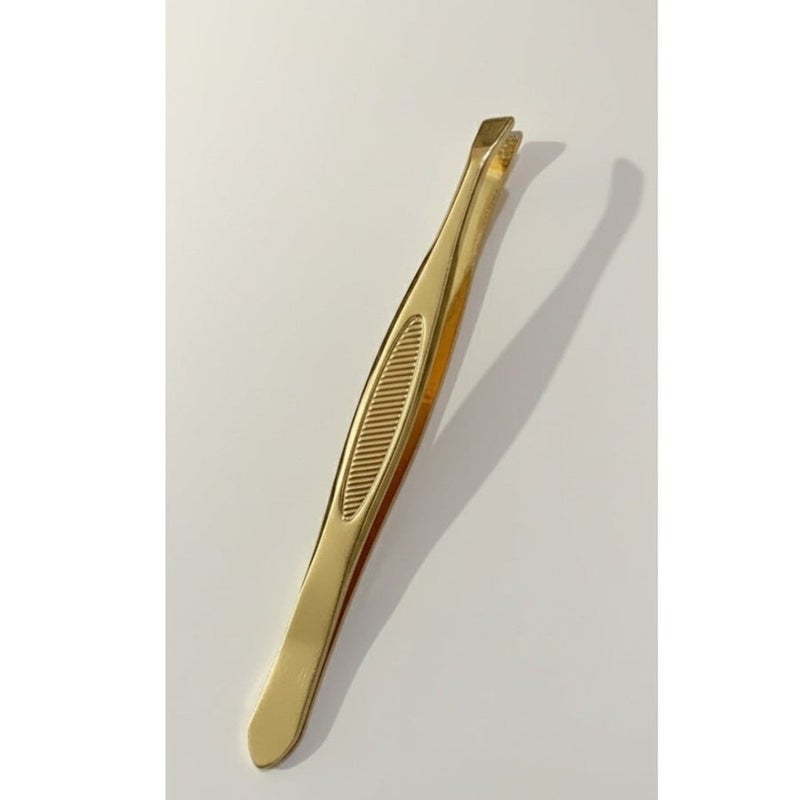 ملقط حواجب مطلي بالذهب - طرف مائل دقيق لإزالة شعر الجذور، أداة تجميل مثالية للمحاذاة - Image 2