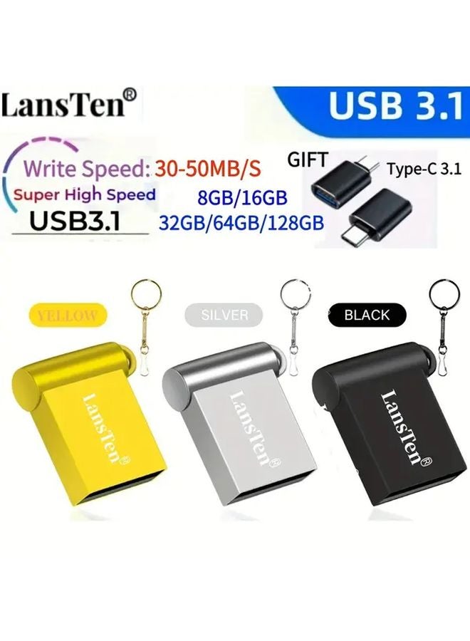 LansTen 128 جيجابايت محرك فلاش فضي USB 3.1 مع محول من النوع C قلم تخزين عالي السرعة - Image 1