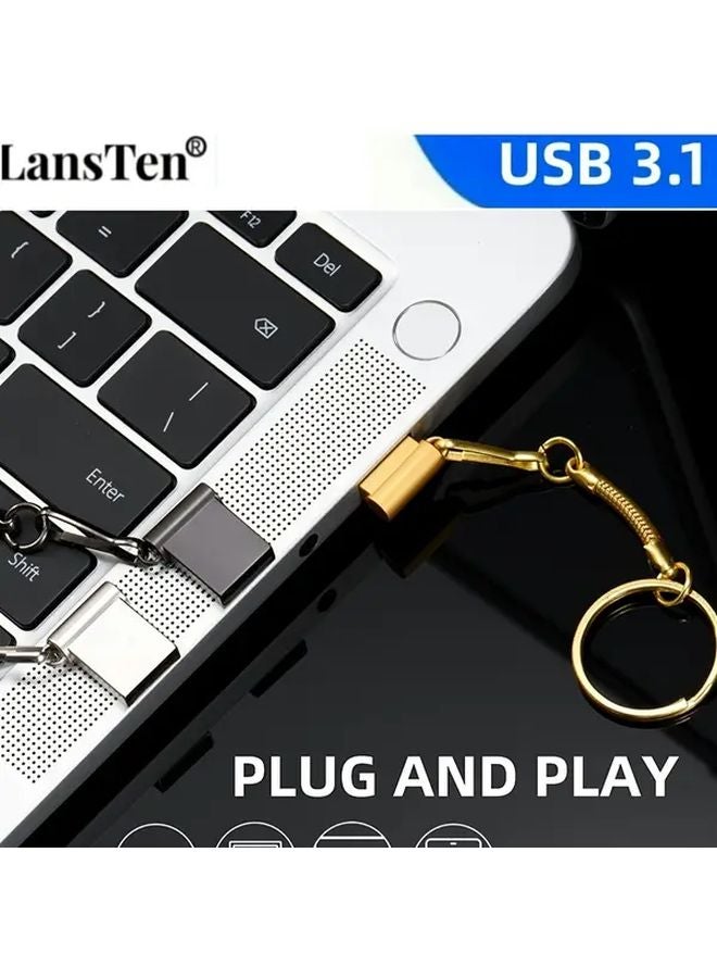 LansTen 128 جيجابايت محرك فلاش فضي USB 3.1 مع محول من النوع C قلم تخزين عالي السرعة - Image 3