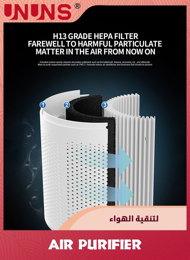 UNUNS Air Purifiers For Bedroom Home,H13 True HEPA Filter Air Purifiers For Desktop Office Car Pets With USB Cable,Small Air Cleaner,Night Light,Remove Smoke,Dust,Odors,Pollen - Image 4