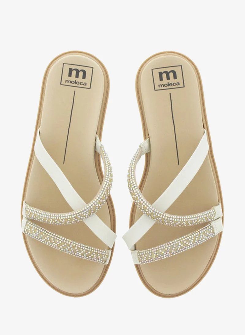 Moleca Off White Flat Sandals for Women – Stylish Ladies Flat Sandals & Comfortable Flat Slippers for Women | Best Price UAE
