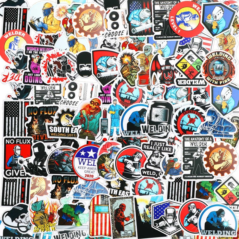 Zonon Zonon 100 Pcs Welding Stickers Decals Hard Hat Tool Box Stickers for Helmet Welding Construction Worker Lineman Oilfield Electrician Decals