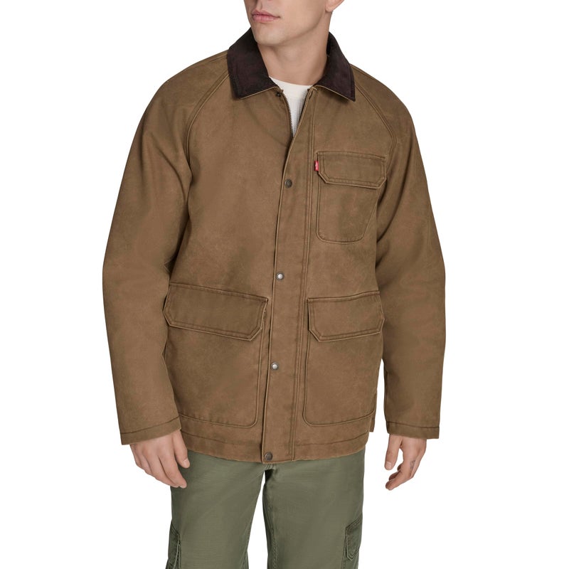 Levi's Men's Cotton Barn Jacket with Corduroy Collar, Brown Wax Look, Medium - Image 1