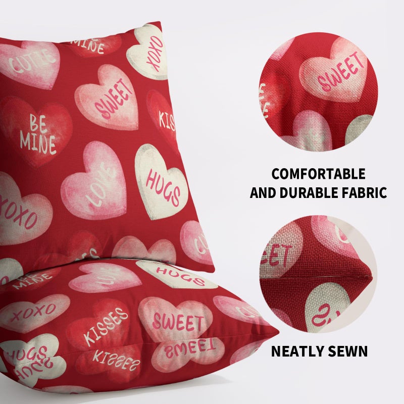 Sivirary Red Valentines Pillow Covers 18x18 Inch Set of 2 Cream Pink Love Heart Sweet Valentine's Day Holiday Decorative Throw Pillowcases Anniversary Outdoor Farmhouse Cushion Cases Decor for Sofa Couch Bed - Image 5