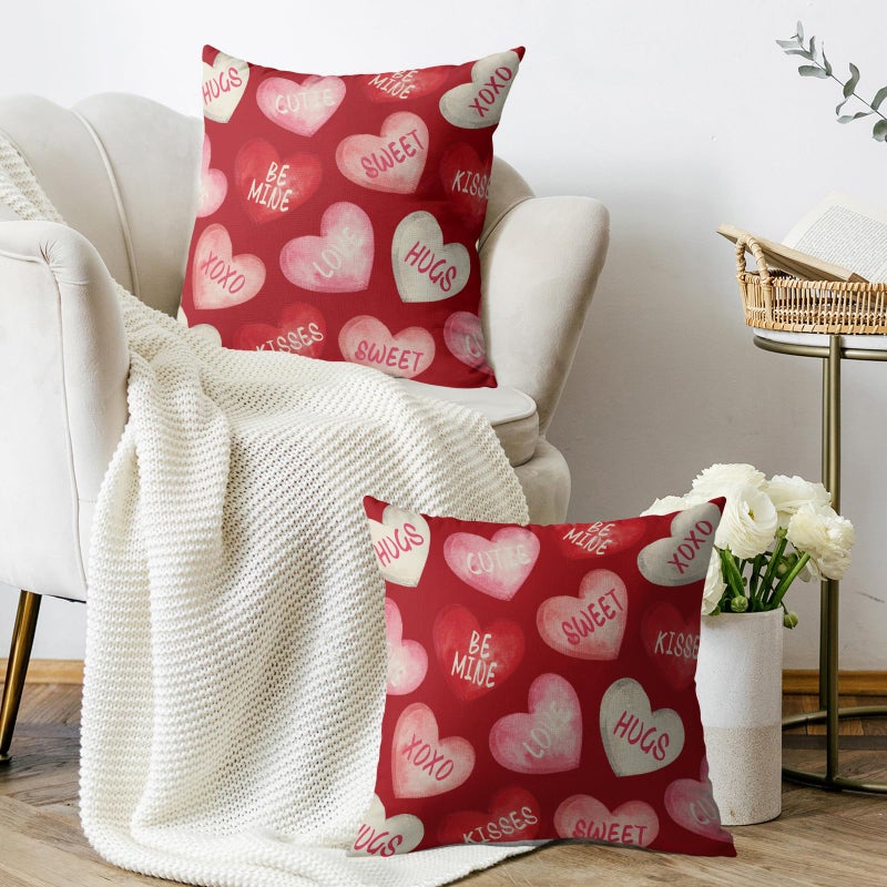 Sivirary Red Valentines Pillow Covers 18x18 Inch Set of 2 Cream Pink Love Heart Sweet Valentine's Day Holiday Decorative Throw Pillowcases Anniversary Outdoor Farmhouse Cushion Cases Decor for Sofa Couch Bed - Image 3