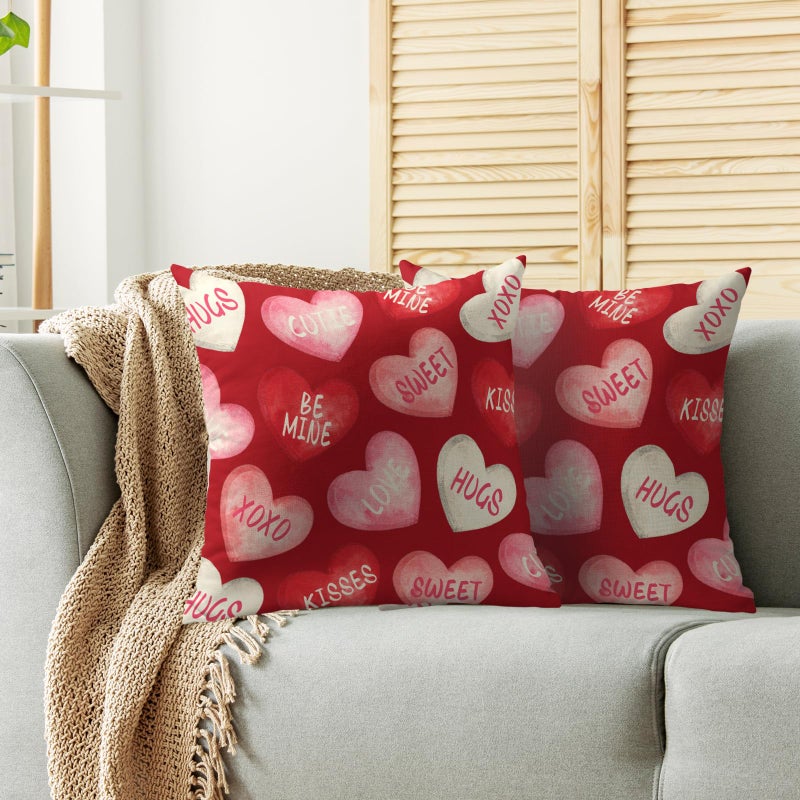 Sivirary Red Valentines Pillow Covers 18x18 Inch Set of 2 Cream Pink Love Heart Sweet Valentine's Day Holiday Decorative Throw Pillowcases Anniversary Outdoor Farmhouse Cushion Cases Decor for Sofa Couch Bed - Image 2