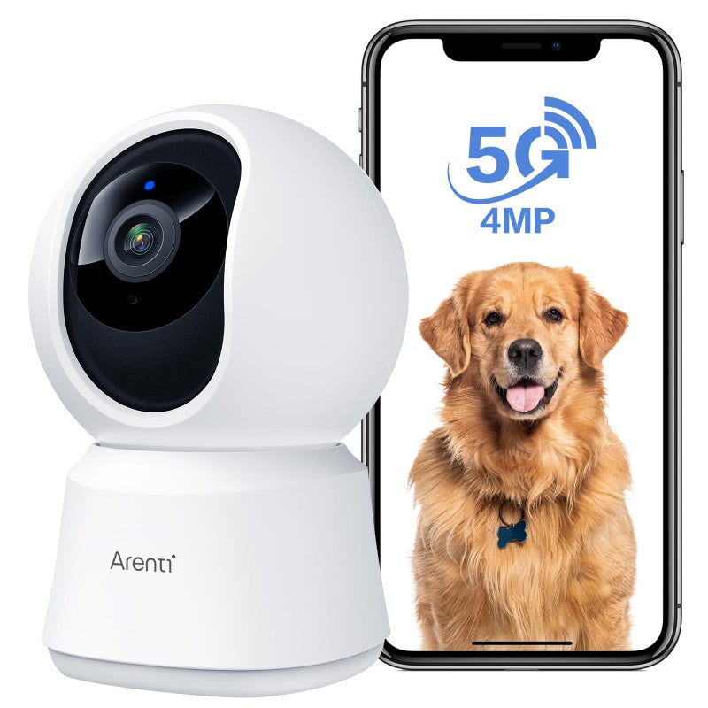 ARENTI 5G Security Camera Indoor, 4MP Pet Camera with Speaker for Dog/Cat, Baby Monitor with Phone App, Dual-Band WiFi, Auto Tracking, Super Night Vision, 2-Way Talk, Cloud & SD Card Storage - Image 1