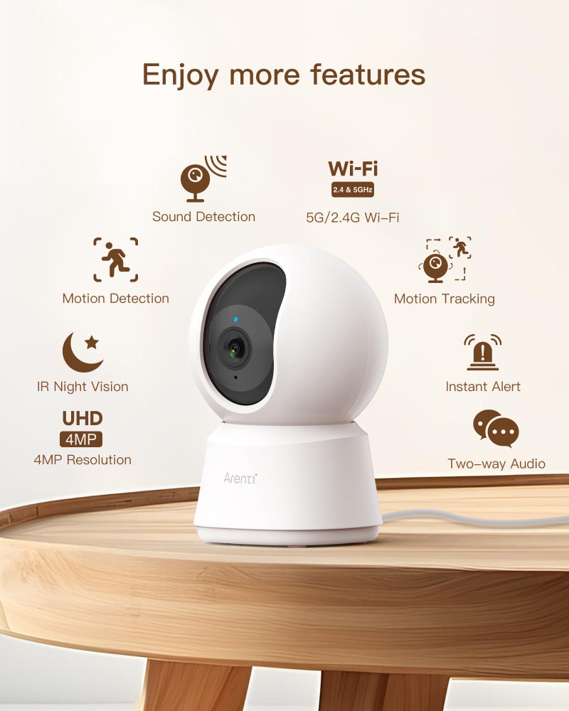 ARENTI 5G Security Camera Indoor, 4MP Pet Camera with Speaker for Dog/Cat, Baby Monitor with Phone App, Dual-Band WiFi, Auto Tracking, Super Night Vision, 2-Way Talk, Cloud & SD Card Storage - Image 2