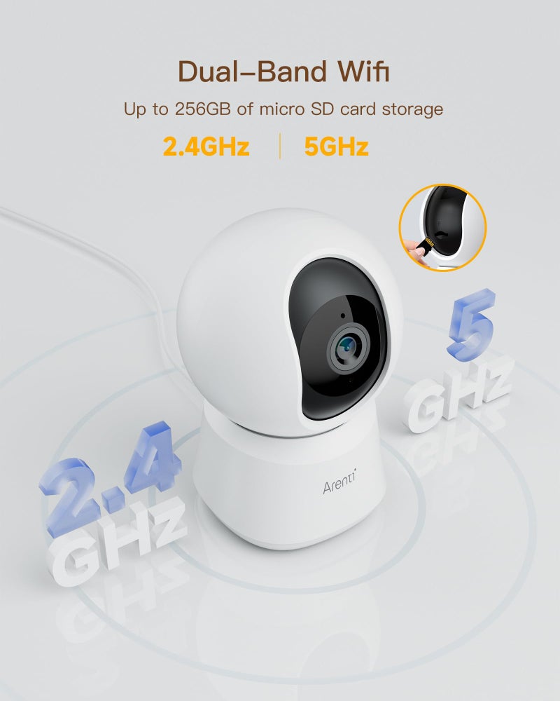 ARENTI 5G Security Camera Indoor, 4MP Pet Camera with Speaker for Dog/Cat, Baby Monitor with Phone App, Dual-Band WiFi, Auto Tracking, Super Night Vision, 2-Way Talk, Cloud & SD Card Storage - Image 3