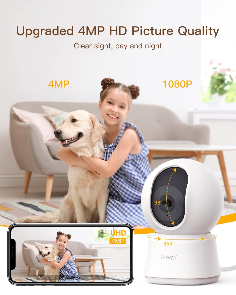 ARENTI 5G Security Camera Indoor, 4MP Pet Camera with Speaker for Dog/Cat, Baby Monitor with Phone App, Dual-Band WiFi, Auto Tracking, Super Night Vision, 2-Way Talk, Cloud & SD Card Storage - Image 4