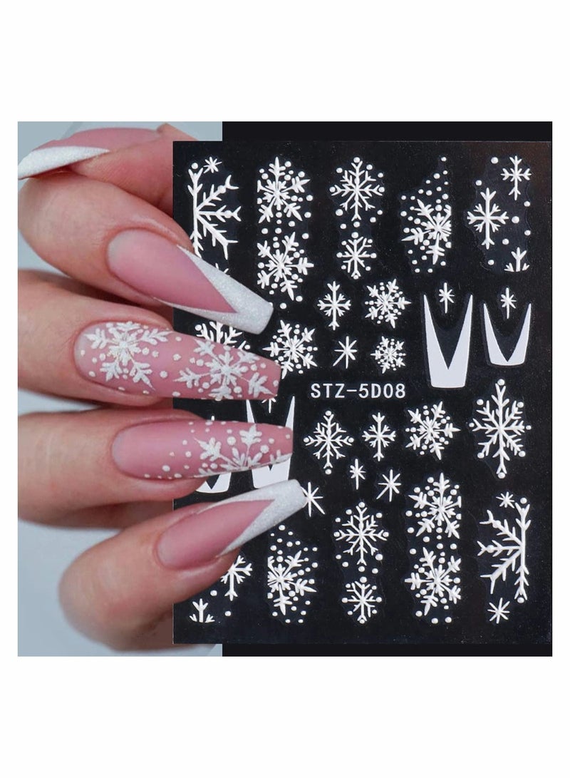 Winter Snowflake Nail Art Stickers 5D Embossed Self Adhesive Decals for Acrylic Nails Classic Design Pack of 8 Sheets Perfect for Fall and Winter Decorations - Image 4