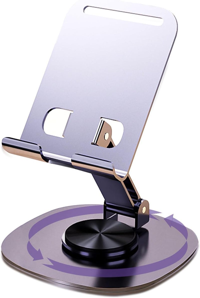 EDNITA Phone Holder for Desk 360°Rotating, Portable & Foldable Cell Phone Stand for Office & Kitchen, Adjustable Tablet Stand for All Mobile Phones, iPhone, iPad, Smartphone (Metal Silver) - Image 1