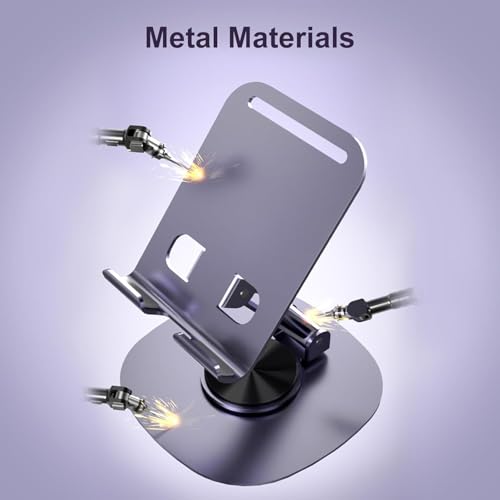 EDNITA Phone Holder for Desk 360°Rotating, Portable & Foldable Cell Phone Stand for Office & Kitchen, Adjustable Tablet Stand for All Mobile Phones, iPhone, iPad, Smartphone (Metal Silver) - Image 4