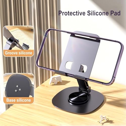 EDNITA Phone Holder for Desk 360°Rotating, Portable & Foldable Cell Phone Stand for Office & Kitchen, Adjustable Tablet Stand for All Mobile Phones, iPhone, iPad, Smartphone (Metal Silver) - Image 3