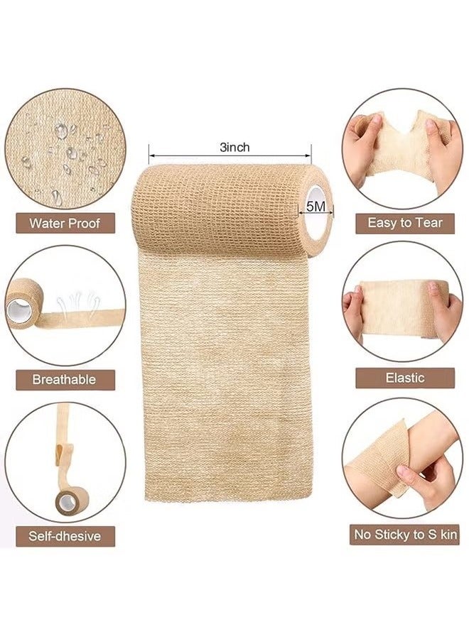 Generic 6 Rolls Self Adhesive Bandage Wrap, Sports Bandage wraps 3 in x 5 Yard Breathable, Self-Adherent Cohesive First Aid Medical Wrap Elastic Cohesive Wrap Tape for Wrist, Swelling, Sports, Tattoo (Tan)  - Image 2