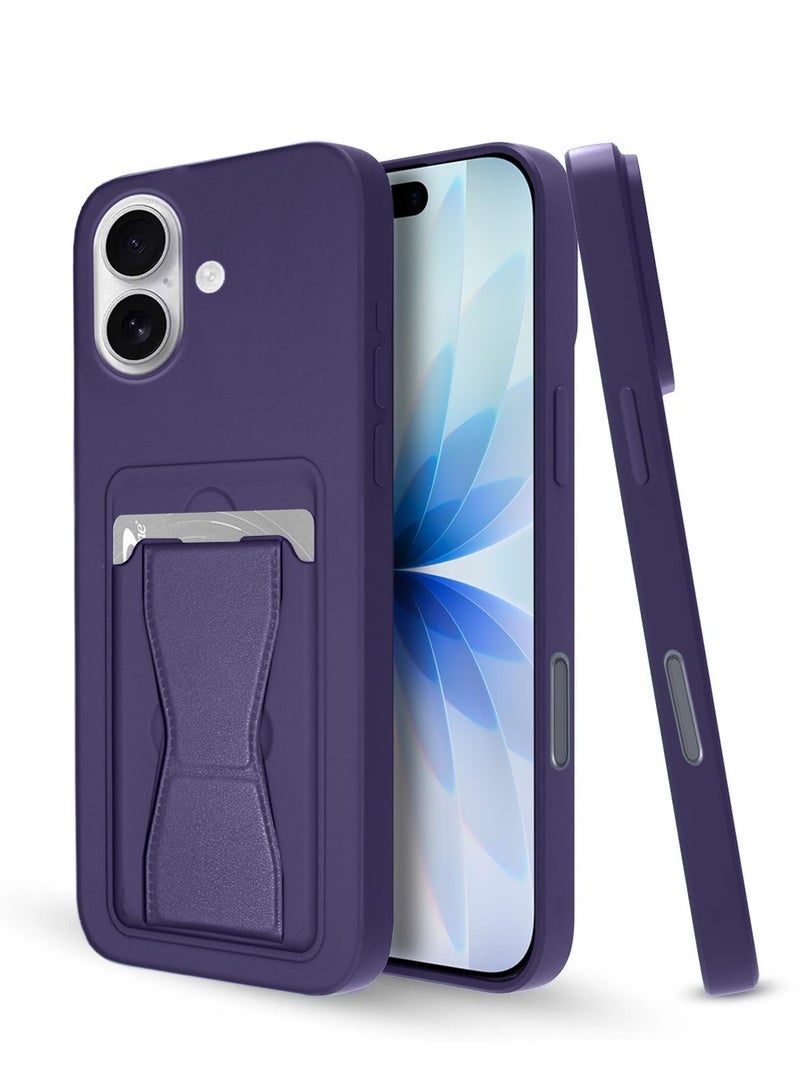 دوسالا حافظة سيليكون TPU لهاتف iPhone 17 5G لعام 2025 مع حامل بطاقة ومقبض يد | غطاء محفظة نحيف مضاد للصدمات مع وظيفة دعم وحزام قبضة آمن (MCHPSN) - لون باذنجاني - Image 1