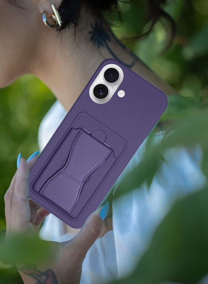 دوسالا حافظة سيليكون TPU لهاتف iPhone 17 5G لعام 2025 مع حامل بطاقة ومقبض يد | غطاء محفظة نحيف مضاد للصدمات مع وظيفة دعم وحزام قبضة آمن (MCHPSN) - لون باذنجاني - Image 4