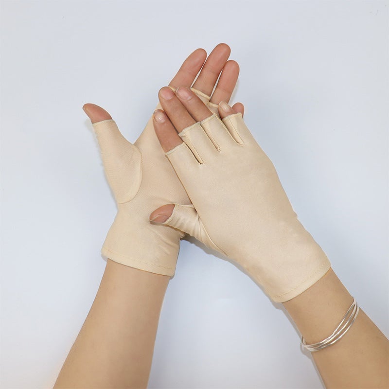 Half-Finger Gloves UV Protection Light Breathable Beige 