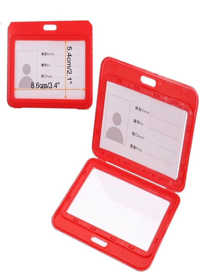 LC Plastic ID Card Holder, Double Sides Visible, Waterproof Unisex ID Card Holder Case for Office, School & Colleges, Clamshell PP Card Holder (50, Red, for Horizontal Card (54 mm x 86 mm)) - Image 1