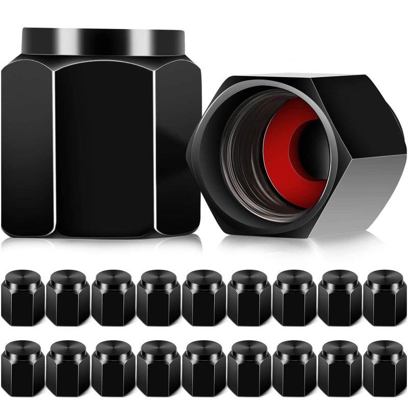 Mudder 20 Pieces Tire Valve Caps Aluminum Valve Stem Caps in Hexagon Shape with Rubber ORing Seal Stem Covers Universal Fits for Car Truck Motorcycles Bike and BicycleBlack