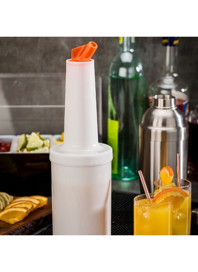 Restaurantware - 1 qt Plastic Quick Pour Storage Container Bottle - with Orange Spout and Lid - Bar Storage Bottle - 3 1/2" x 3 1/2" x 13" - 1ct Box - Bar Lux - Image 1