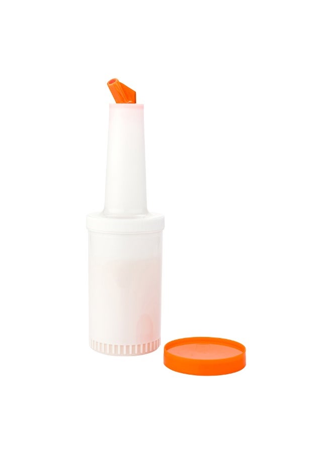Restaurantware - 1 qt Plastic Quick Pour Storage Container Bottle - with Orange Spout and Lid - Bar Storage Bottle - 3 1/2" x 3 1/2" x 13" - 1ct Box - Bar Lux - Image 1