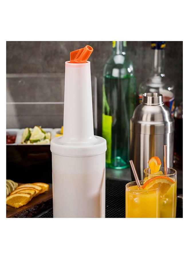 Restaurantware - 1 qt Plastic Quick Pour Storage Container Bottle - with Orange Spout and Lid - Bar Storage Bottle - 3 1/2" x 3 1/2" x 13" - 1ct Box - Bar Lux - Image 1