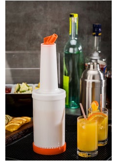 Restaurantware Restaurantware-1 qt Plastic Quick Pour Storage Container Bottle - with Orange Spout and Lid - Bar Storage Bottle - 3 1/2" x 3 1/2" x 13" - 1ct Box - Bar Lux  - Image 3