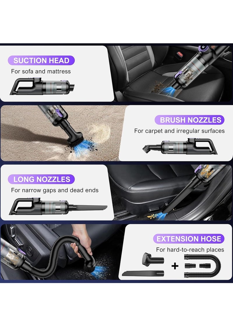 ET-LIFE Handheld Car Vacuum Cordless - Car Vacuum Cleaner with Brushless Motor, 10000PA Strong Suction Vacuum with LED Light, Type C Cable and Charger, Portable Hand Vacuum for Home, Pet and Car - Image 5