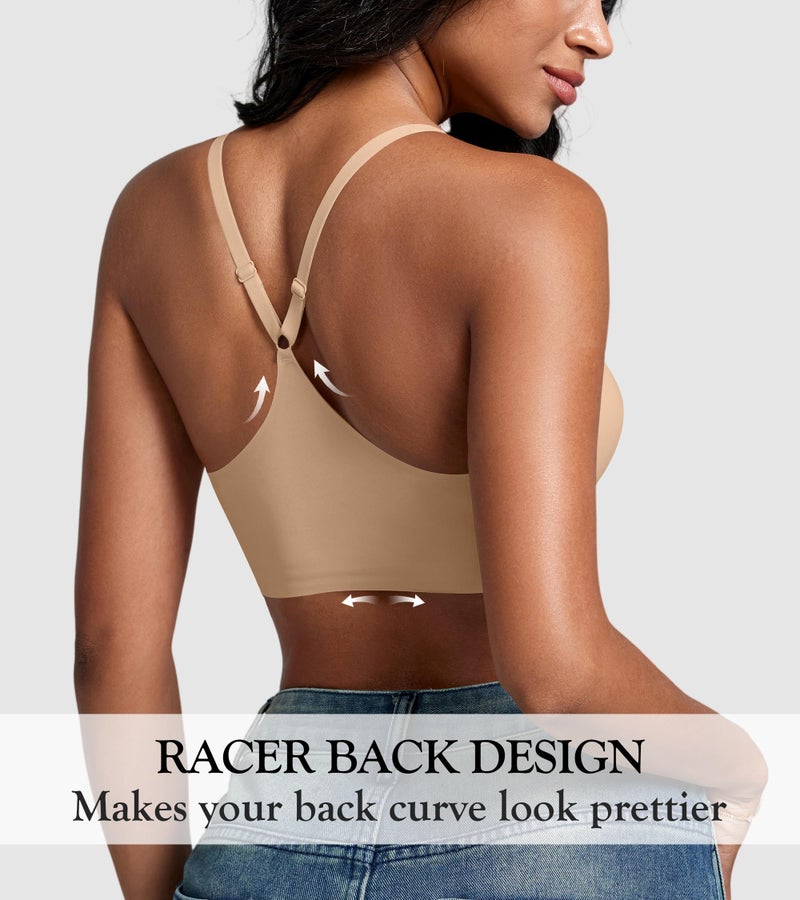 DEANGELMON Front Closure Bras for Women Racerback Bra No Underwire Seamless Push Up T-Shirts Bras Supportive Womens Bralettes(Skin,S) - Image 3