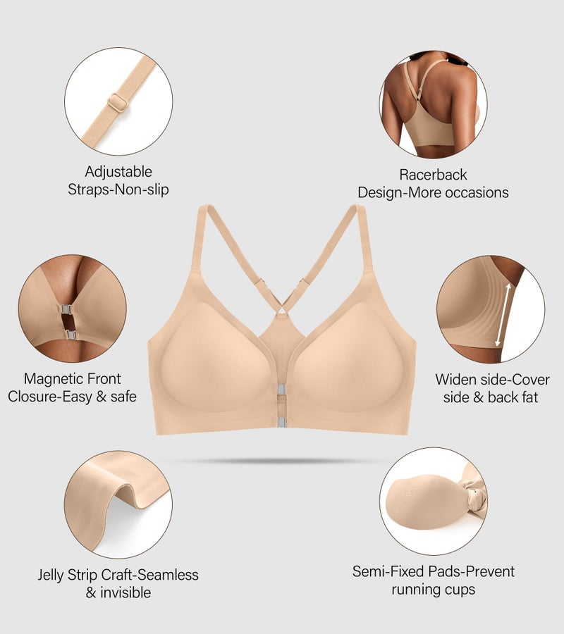 DEANGELMON Front Closure Bras for Women Racerback Bra No Underwire Seamless Push Up T-Shirts Bras Supportive Womens Bralettes(Skin,S) - Image 4