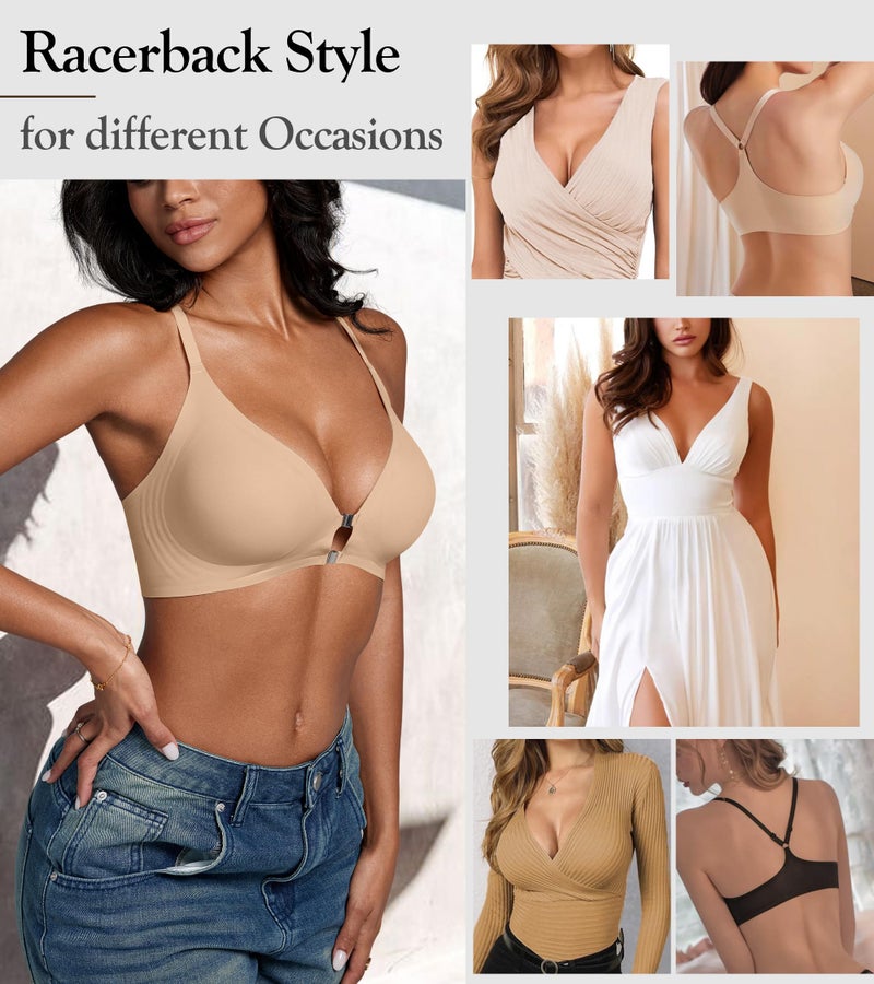 DEANGELMON Front Closure Bras for Women Racerback Bra No Underwire Seamless Push Up T-Shirts Bras Supportive Womens Bralettes(Skin,S) - Image 5