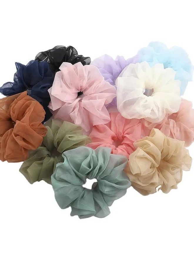 SUN Ring SUNRING Colorful Elastic Hair Bands Organza Hair Scrunchies Ponytail Holder Large hair scruncies (Pack of 6, Multicolor) - Image 1
