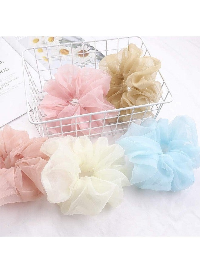SUN Ring SUNRING Colorful Elastic Hair Bands Organza Hair Scrunchies Ponytail Holder Large hair scruncies (Pack of 6, Multicolor) - Image 2