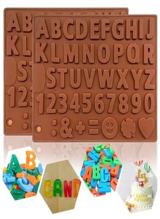 LEGACYCART Silicone Alphabets + Numbers + Emoji Heart Shape Chocolate Jelly Candy Mold, ABCD & 1234 Cake Decorating Baking Mold, Bakeware Cupcakes Mould, Brown - Image 1