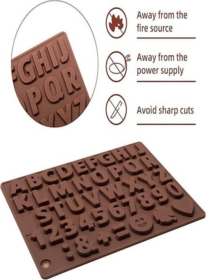 LEGACYCART Silicone Alphabets + Numbers + Emoji Heart Shape Chocolate Jelly Candy Mold, ABCD & 1234 Cake Decorating Baking Mold, Bakeware Cupcakes Mould, Brown - Image 3