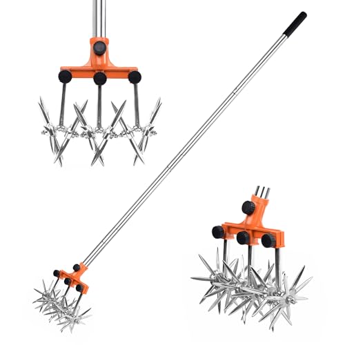 BARAYSTUS Rotary Cultivator Garden Rotary Tiller Adjustable Stainless Steel Poles Hand Tiller for Soil Mixing or Reseeding Grass Lawn Tiller Total Length 57 Inch - Image 1