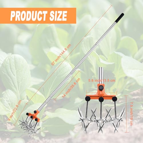 BARAYSTUS Rotary Cultivator Garden Rotary Tiller Adjustable Stainless Steel Poles Hand Tiller for Soil Mixing or Reseeding Grass Lawn Tiller Total Length 57 Inch - Image 2